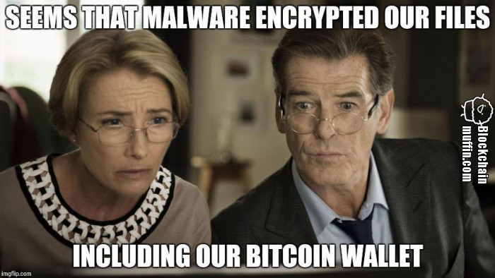 Seems that malware encrypted our Bitcoin wallet
